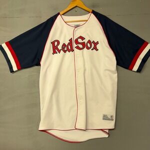 True Fan Boston Red Sox MLB Baseball Jersey White Navy Blue Mens XL 46-48